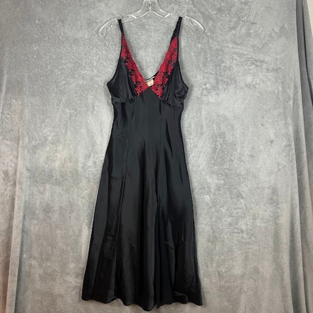 Vintage Y2K Satin Slip Dress Womens M Red Lace Whimsigoth Romantic Vamp Feminine